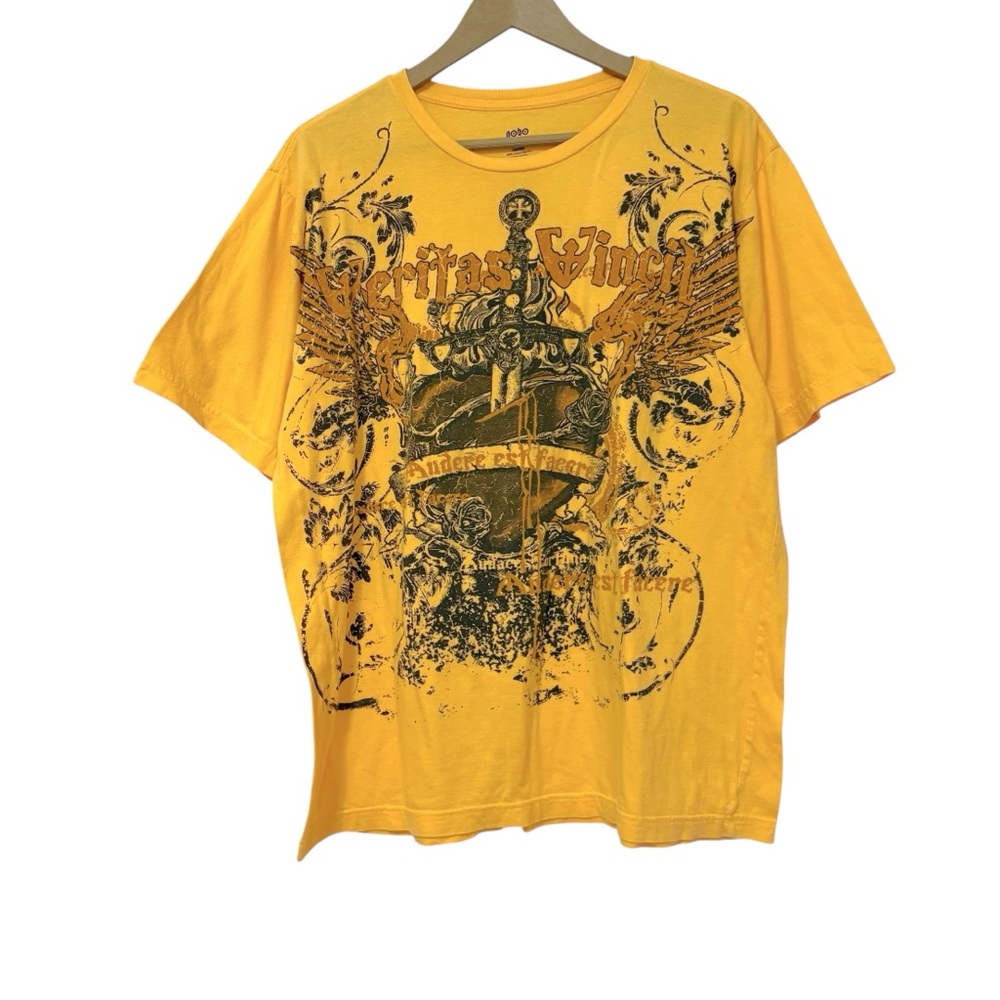 Vintage Y2K No Boundaries Mens XL Graphic T Shirt Size Yellow Grunge Cyber Goth